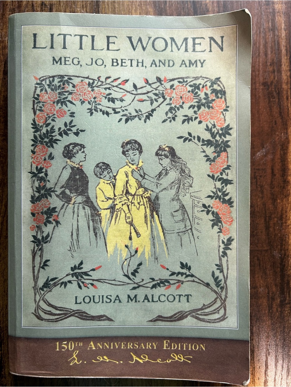 Little Women Book Cover — Green, Yellow, Coral Floral Illustration
